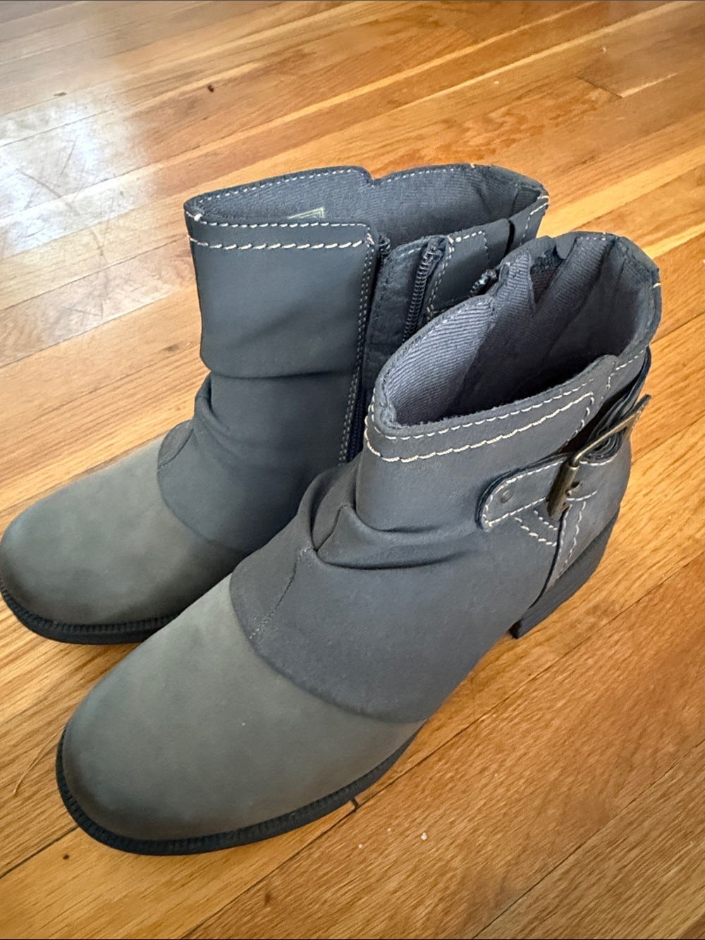 Women's Gray Ankle Boots with Side Buckle